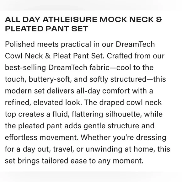 Softies DreamTech Mock Neck with Pleated Pant in Almond- Size M - New With Tags - Picture 5 of 7